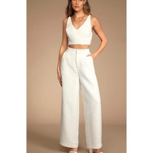 Lulus Ivory Tweed Wide Leg pants S